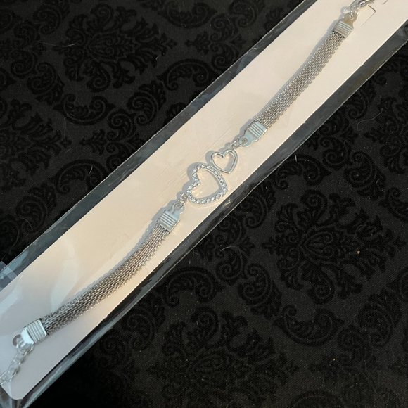 NWOT Rhinestone Double Hearts Bracelet Jewelry Charm - Picture 3 of 4